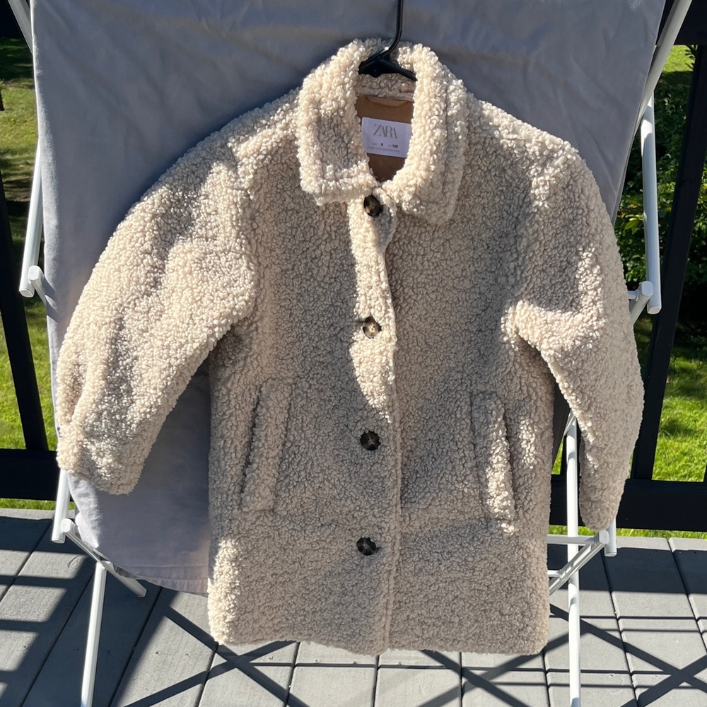 Zara Kids Cream Sherpa Full - Length Coat